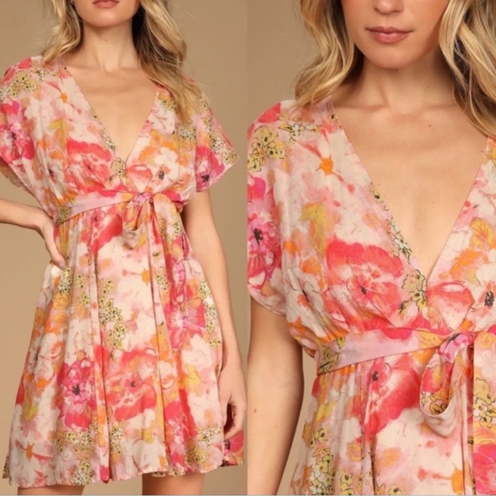Free People Freddy Tie Mini Dress in Fruit Punch Size S per measurements